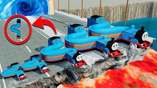 BIG amp SMALL Long Thomas the train vs Train vs LAVA PIT WITH SPIKES  Pixar Cars in BeamNG [upl. by Tsugua]