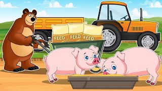 Bear Farmer Transports and Feeds Pigs  Trucks Trailers Cranes  Vehicles Farm Animated [upl. by Manchester]