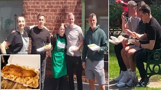 Roy Keane and Jamie Carragher tuck into fish and chips cooked by Gary Neville [upl. by Ilarin]