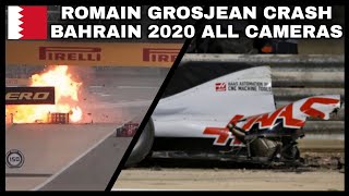 Romain Grosjean Crash Bahrain 2020 All Cameras [upl. by Nennek]