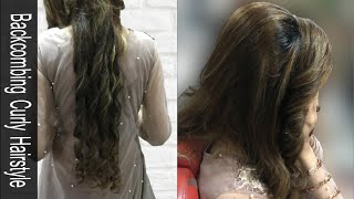 Easy Backcombing and Curly Hairstyle  How to Make Backcombing and Curly Hairstyle For Party [upl. by Amlev]