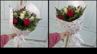 Tutoriales y tips de floristería para principiantes Ramo o bouquet clásico de rosas rojas y blancas [upl. by Liemaj]