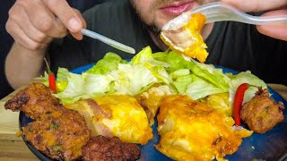 ASMR Eating BACON WRAPPED CHICKEN BREAST CHICKEN WONTONS VEGETABLE PAKORAS ICEBERG SALAD MUKBANG [upl. by Lansing]