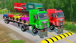 TRANSPORTING PIXAR CARS amp FRUITS WITH COLORED amp JOHN DEERE vs CLAAS vs TRACTORS  BeamNGdrive 983 [upl. by Athallia]