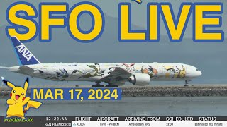 SFO LIVE  ANA POKEMON LIVERY 777300ER VISITS SAN FRANCISCO [upl. by Nairot]