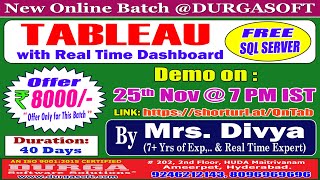 TABLEAU with Real Time Dashboard Online Training  DURGASOFT [upl. by Ranita]