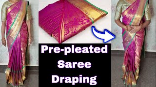 How to wear Prepleated saree🥻 Pattu saree Draping😍 step by step ✅saree tutorial saree trending [upl. by Yekciv938]