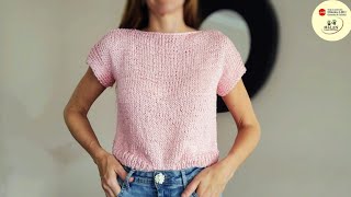 Remera top☀️Tutorial paso a paso blusa en dos agujas súper fácil principiantes tricot palillos [upl. by Kono712]