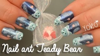 Nail art  One stroke Ourson Teddy Bear Nail art [upl. by Arahset]