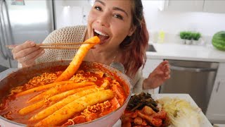 SUPER LONG SPICY RICE CAKES 먹방 MUKBANG 김치찌개 W STEPHANIE SOO MISSMANGOBUTT 떡볶이 [upl. by Roxy]