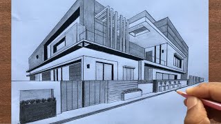 How to Draw a House in TwoPoint Perspective Step by Step [upl. by Attehcnoc]