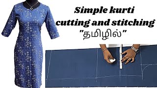 Simple kurti cutting and stitching in tamil how to stitch kurti at homeeasy tutorialbasic kurti [upl. by Ainoek]