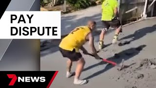 Team of tradies smash concrete driveway they had just laid over pay dispute  7 News Australia [upl. by Nanor428]