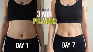 Week1 🔥3 min PLANK workout to get flat belly 14 Days Plank Challenge [upl. by Eirellam806]