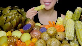 HEALTHY EATING ASMR ROASTED VEGGIES PLATTER ARTICHOKES POTATOES CARROT MUSHROOMS  TracyN ASMR [upl. by Epstein397]