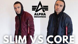 Alpha Industries MA1 Bomber Jacket Slim Fit Vs Core Fit [upl. by Durware908]