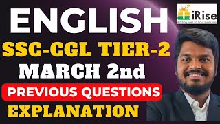 SSC CGL TIER2 ENGLISH MARCH 2nd PREVIOUS QUESTIONS EXPLANATION [upl. by Sellig]