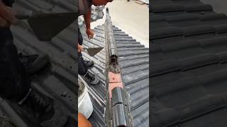 Installation process of ridge tiles on antique building roof [upl. by Nitsuj]