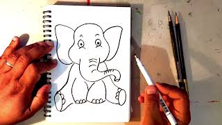 Easy Elephant Drawing  Draw a Cute Elephant in Just 2 Minutes [upl. by Eblehs]