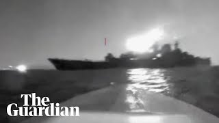 Footage purports to show Ukrainian sea drone hit Russian Black Sea ship [upl. by Akkim]