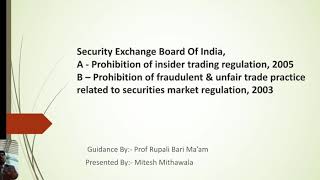 Prohibition of insider trading prohibition of fraudulent ampunfair trade practice  MBA finance [upl. by Windsor706]