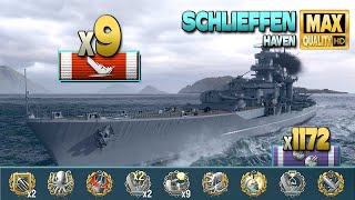 Battleship Schlieffen with friends 9 ships destroyed  World of Warships [upl. by Rybma]