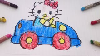 Dibujar un Hello Kitty En su Auto Crayón 🐱🚗🖍 [upl. by Aerdnahs]