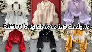 Ruffle Long Sleeve Blouse Tops Design 2024  Floral Ruffle Long Sleeves Tops for Ladies 2024 [upl. by Aicenra]