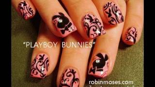 Nail Art Design  DIY Playboy Bunny Nails  Pink and Black Filigree Tutorial [upl. by Sigler]