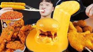 ASMR MUKBANG 직접 만든 치즈 햄버거 치즈스틱 불닭볶음면 치킨먹방 amp 레시피 FIRE NOODLES AND CHEESE BURGER EATING SOUND [upl. by Northrup99]