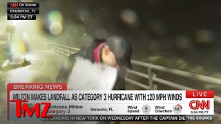 CNNs Anderson Cooper Smacked by Flying Debris Covering Hurricane Milton  TMZ TV [upl. by Debbie913]