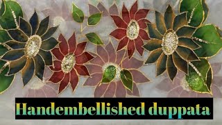 Handembellished duppataHow to paint on fabricHow to apply gutta coneArtArena [upl. by Haye745]