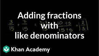 Adding fractions with like denominators  Fractions  PreAlgebra  Khan Academy [upl. by Meingolda]