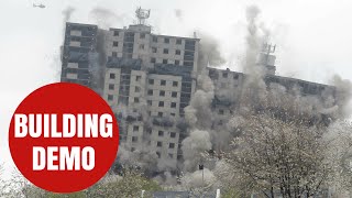 HUGE cloud of dust as 1970s Glasgow flats demolished [upl. by Catto]