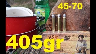 4570 GOVT  405 grain bullets SPLITTING LOGS and POTS [upl. by Anikat]