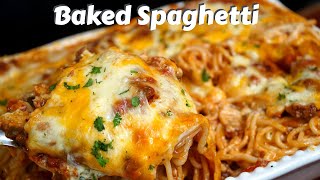 How To Make THE BEST Baked Spaghetti  Easy amp Cheesy Spaghetti Recipe MrMakeItHappen [upl. by Ecnerret]