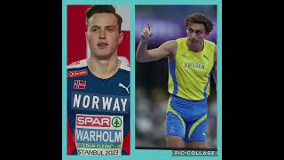 Karsten Warholm vs Mondo Duplantis 100m Race trackandfield athletic sprinting polevault 100m [upl. by Deck120]