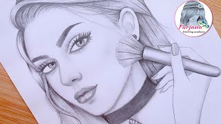 A Girl doing Makeup  Pencil Sketch for beginners  How to draw face  step by step [upl. by Veronike]