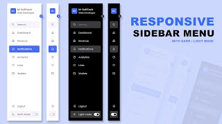 Responsive Sidebar Menu in HTML CSS amp JavaScript  DarkLight Mode [upl. by Yllas]