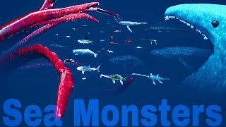 Sea Monsters Size Comparison  Smallest to largest sea monsters  60 fps [upl. by Ellerd]