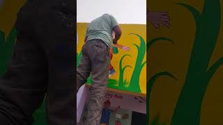 School wall painting work 🖌️ kids rhymes painting shorts school [upl. by Sotsirhc]