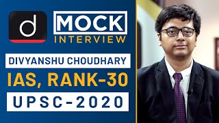 Divyanshu Choudhary Rank  30 IAS  UPSC 2020  Mock Interview I Drishti IAS English [upl. by Simmie]