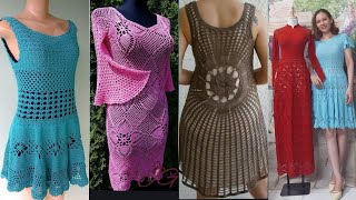 Amazing and Trendy crochet handknit short midi dress 👗Crochet skater dress designs for women 2024 [upl. by Intyre]