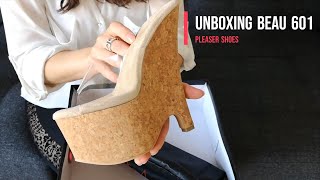 Unboxing and Try On Pleaser BEAU601 CLRTANCORK 65 Inch High Heel Wedge Shoes with Walk [upl. by Gibb]