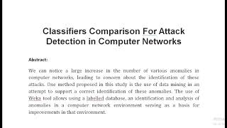 Classifiers Comparison For Attack Detection in Computer Networks [upl. by Aticnemrac373]