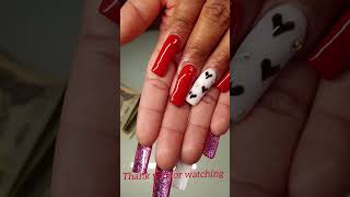 Glitter bottom Nails 💅 Acrylic set • Drawing hearts 💕 [upl. by Lyndell467]