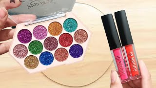 Mixing Glitter Eyeshadow  Lipgloss and Glitter into Clear Slime  ASMR Slime Coloring With Makeup [upl. by Hbahsur203]