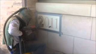 Sandblasting by Freedom Blasting in Indiana Limestone building signage blasting [upl. by Diamond]