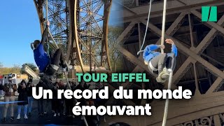 Anouk Garnier bat le record du monde de montée à la corde en grimpant sur la Tour Eiffel [upl. by Kirven950]