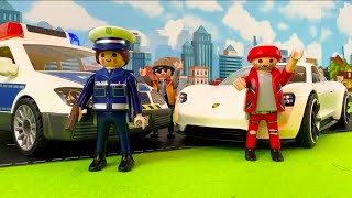 Playmobil City Action Police Chase Robbery Porsche Police Car Prison Break Helicopter Toys [upl. by Beatty]